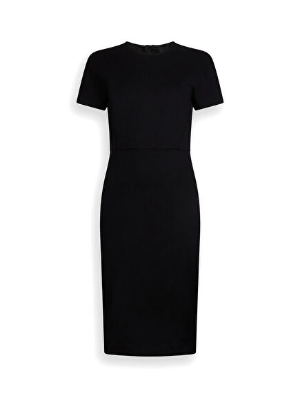 Siyah Kısa Kollu Midi Boy Kadın Elbise