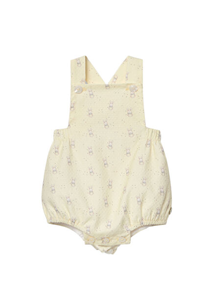 Desenli Sarı Çıtçıtlı Kız Bebek Tulum