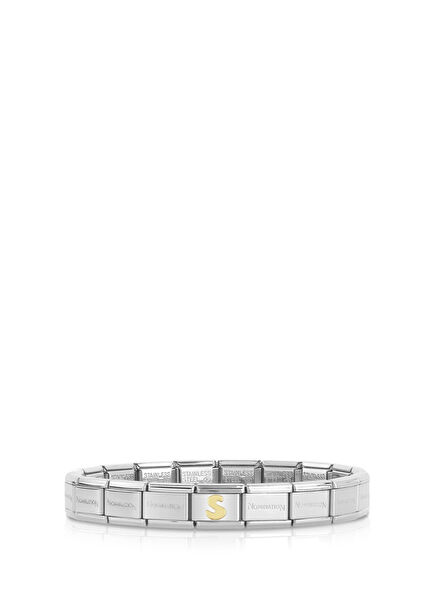 İtalyan Charm Gümüş 18 Ayar Altın S Harfi Çelik Unisex Bileklik 