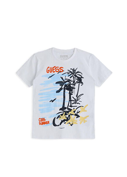Beyaz Kısa Kollu Erkek Çocuk T-shirt 