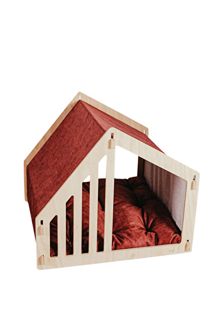 Evim Ahşap Medium Kırmızı Orta Irk Köpek Yatağı