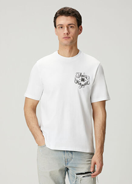 Hollywood Beyaz Kontrast Logo Baskılı T-shirt