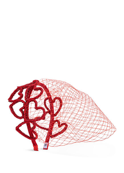 Heart Voi Kırmızı Kristal Taşlı ve Fileli Kadın Saç Aksesuarı