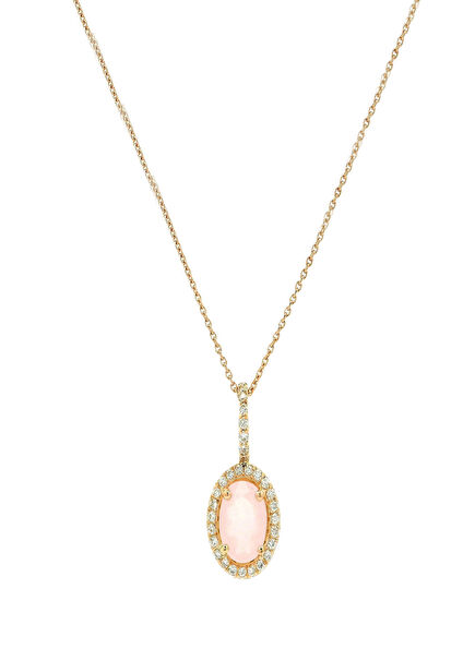 Pink Quartz Pırlantalı Kadın Altın Kolye