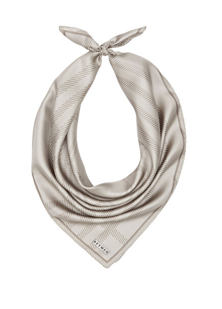 Gri Monogram Desenli İpek Eşarp