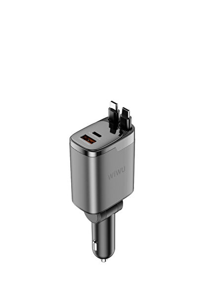 Wi-CC034 Car Charger with Type-C + USB-A GaN Technology with Built-in Cable 111W