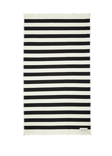 Black Cream Striped Beach Towel