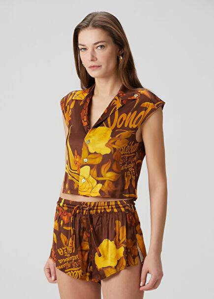 Veranera Brown Yellow Printed Shirt