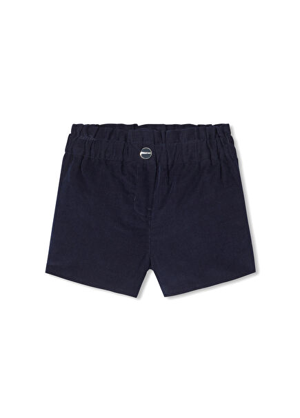 Lacivert Lastikli Bel Kadife Kız Bebek Şort