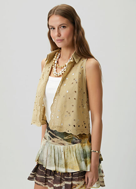 Beige Embroidered Shirt