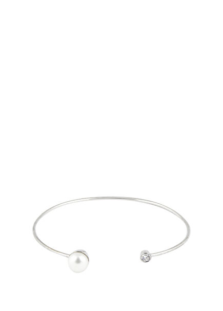 Beyaz İnci Detaylı Gümüş Kadın Kelepçe Bileklik