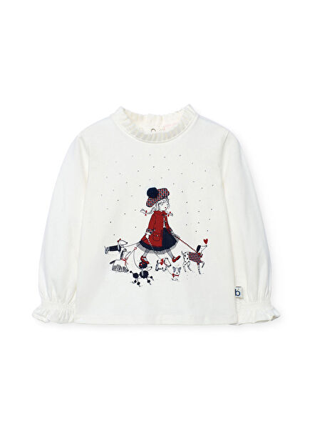 Ecru Animals Printed Girl Long Sleeve Blouse