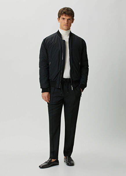 Black Waist Corded Wool Trousers