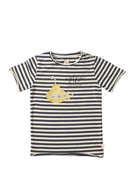 Yellow Submarine Gray White Striped Wide Neck T-shirt