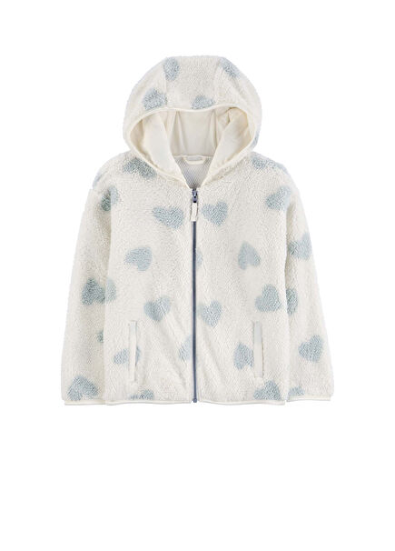Heart Print Zipper Girls' Jacket