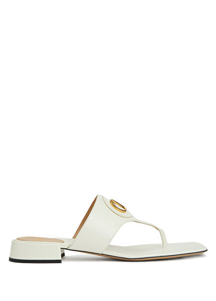 Ecru women's leather slippers