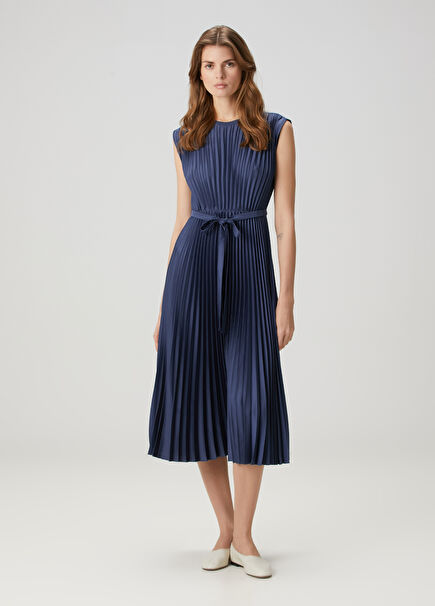 Volta Dark Blue Pleated Midi Dress