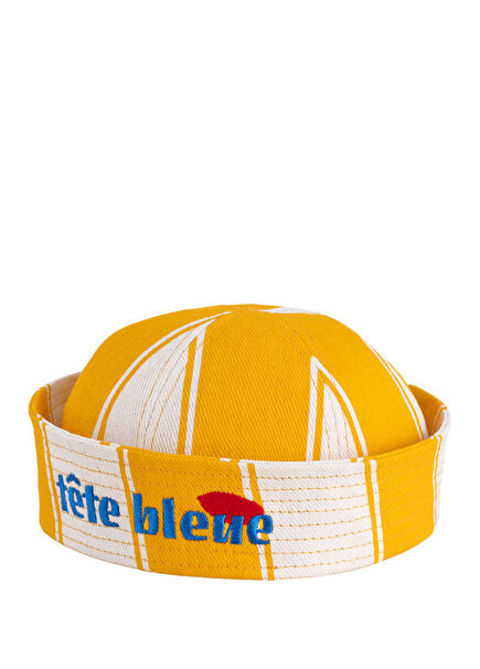 Sarı Beyaz Çizgili Kadın Şapka