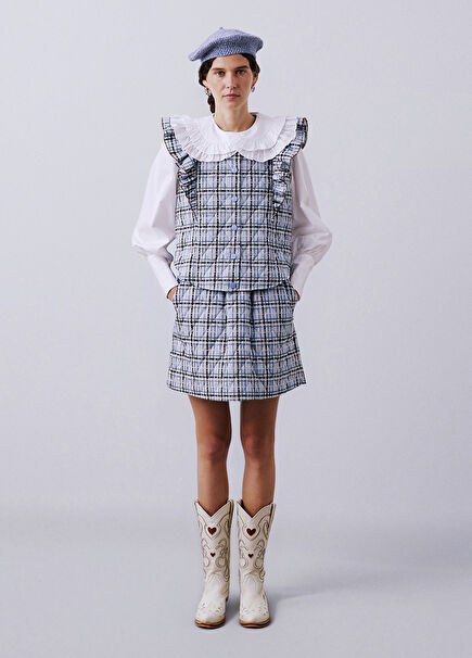 Brontë Quilted Women's Vest with Ruffle Shoulder Detail