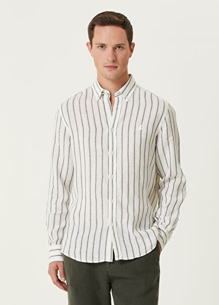 Comfort Fit Khaki White Linen Shirt