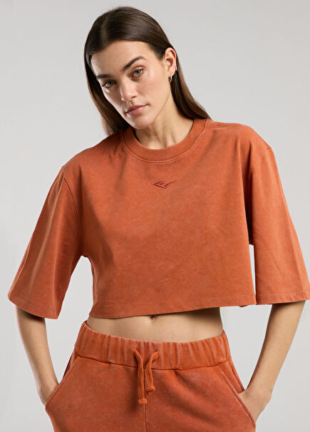 Bronx 1910 Turuncu Kısa Kollu Crop Oversize Kadın T-Shirt