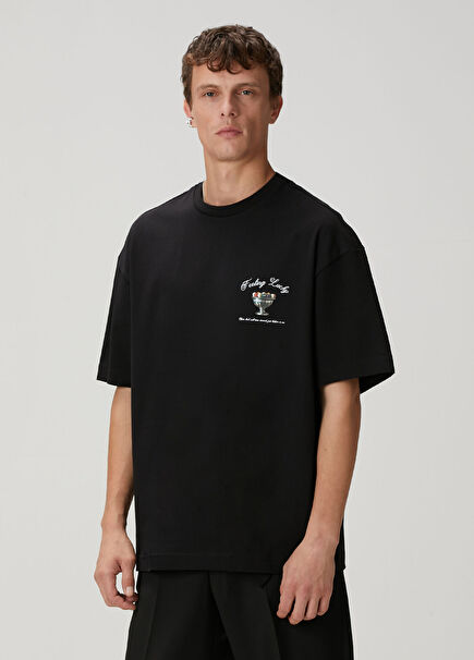 Siyah Bilardo Baskılı T-shirt