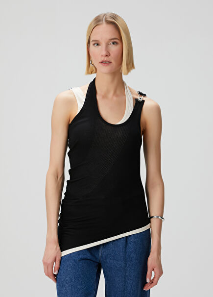 Black White Ribbed Tank Top