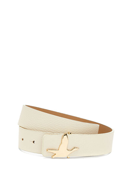 Ekru Kaz Logolu Kadın Deri Kemer