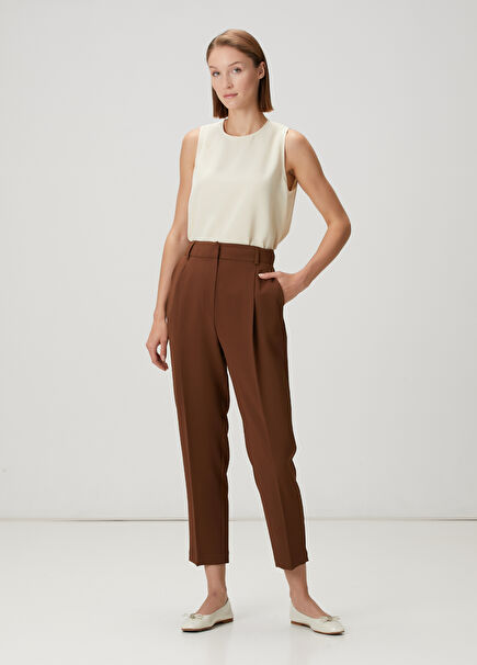 Brown Carrot Cut Crepe Pants