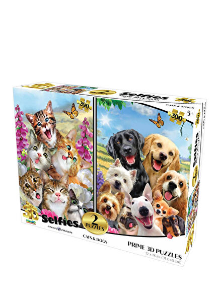 Cats and Dogs Selfie 200 Piece 2-piece 3D Puzzle