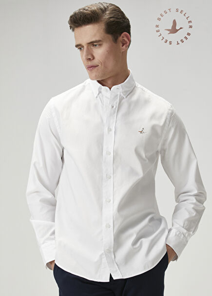 Comfort Fit Beyaz Oxford Gömlek