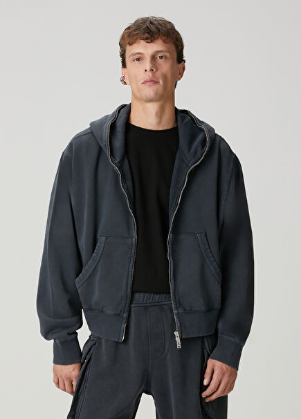 x Edis Antrasit Kapüşonlu Sweatshirt