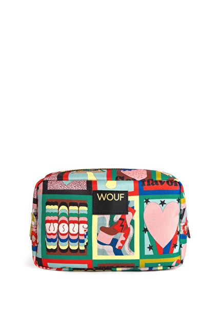 Discobabe Renkli Baskılı Kadın Makyaj Çantası 20 x 13 cm