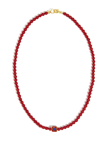 Evil Eye Bead Coral 925 Sterling Silver Women's Necklace