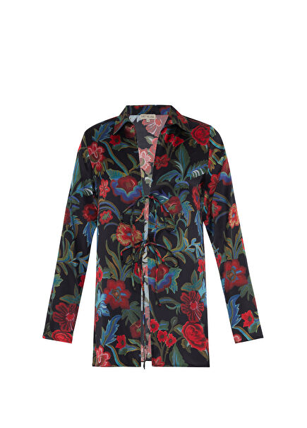 Black Roses Floral Print Long Sleeve Women's Shirt