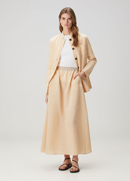 Melissa Beige Maxi Linen Skirt
