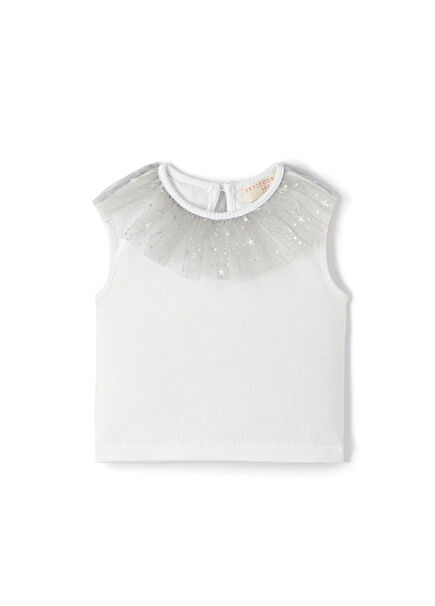 Silver Stardust Gray Tulle Collar Detailed Sleeveless Girl's Blouse