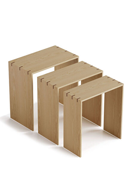 Swallow Series Beige Oak Wood 3-Piece Nesting Coffee Table Set