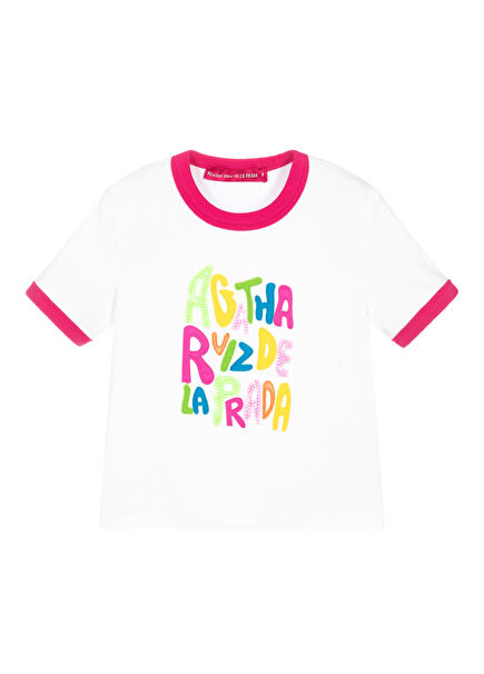 Viena Beyaz Logo Baskılı Kız Çocuk T-shirt