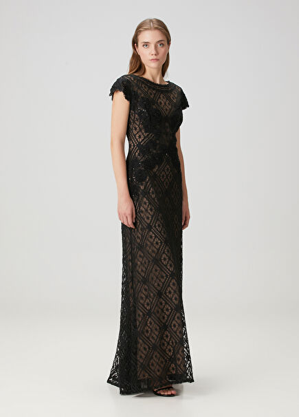 Jasi Black Embellished Maxi Evening Dress