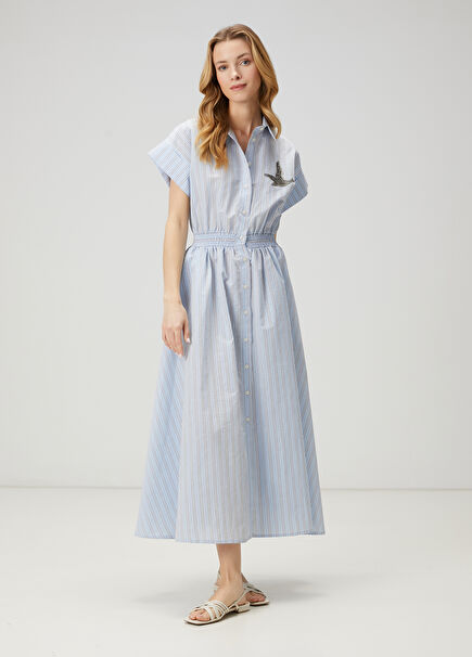 Blue Striped Maxi Shirt Dress