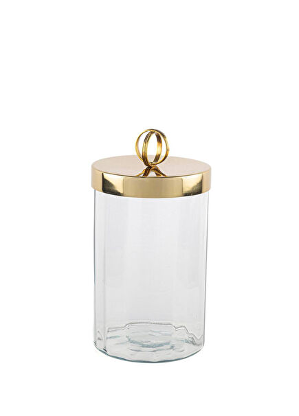 Altın Rengi Kapaklı Cam Kavanoz 20 cm