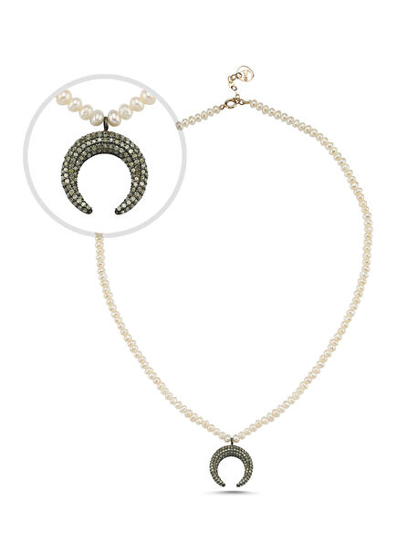 Ethnic Crescent Pearl Women Gold Necklace