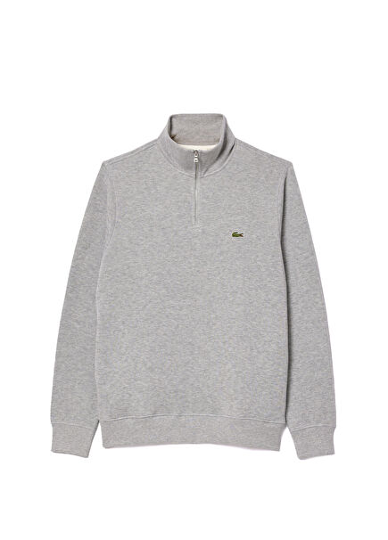 Gri Yarım Fermuarlı Classic Fit Erkek Sweatshirt