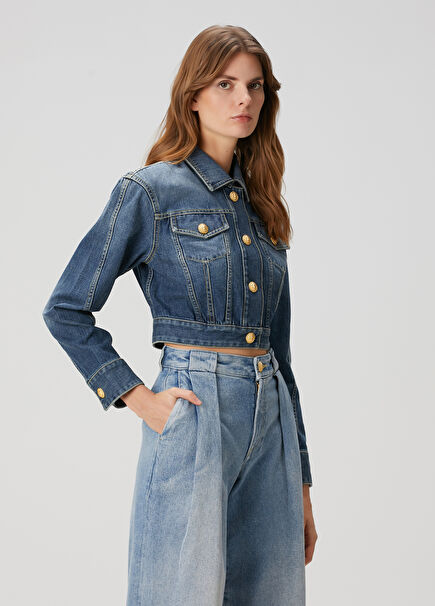 Blue Stitching Detailed Denim Jacket