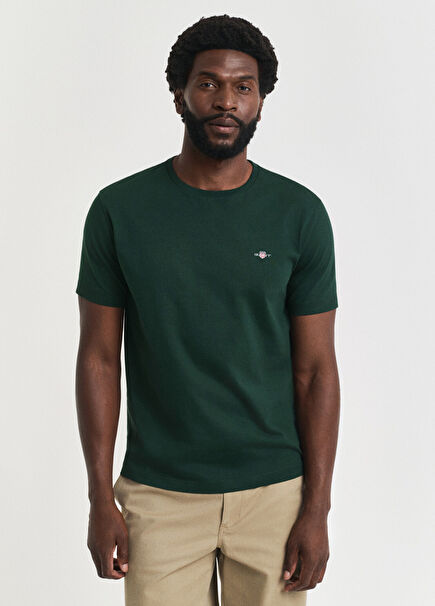 Yeşil Pamuklu Regular Fit Bisiklet Yaka Kısa Kollu Erkek T-Shirt