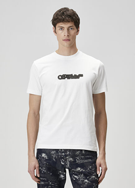 Beyaz Logo Baskılı T-shirt