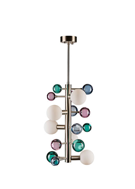 Bubble Matte Chrome Opaque Glass Detailed Metal Pendant Chandelier