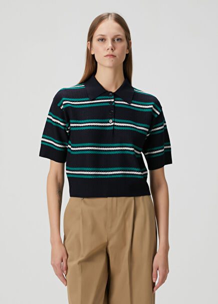 Grimaud Navy Blue Striped Polo Sweater