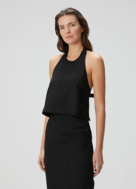 Black Striped Wool Blouse
